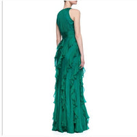 Robe de soirée élégante à volants verts pour femme, robe de soirée à col rond, robe de soirée formelle