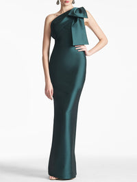 Abiti da sera in raso con una spalla, elegante abito da ballo con spacco, abito da festa sirena senza schienale con fiocco