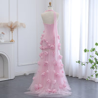 Elegante Abito da Sera con Fiori 3D Rosa 2025 Abito da Sposa Formale Lungo con Spacco Laterale Abito da Festa per Ragazza