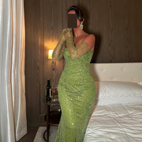 Vestidos de Noite de Sereia de Luxo com Luvas, Bordados e Lantejoulas, Vestido de Baile para Mulheres, Vestidos de Festa