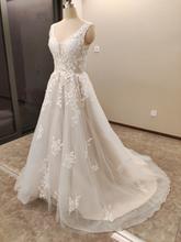 Langärmelige Brautkleider für die Braut, Brautkleider mit V-Ausschnitt, Spitzentüll, Brautkleider für Frauen mit Schleppe