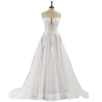 Vestidos de Noiva Elegantes em Renda para Mulheres, Linha A, Sem Mangas, Decote em V, Vestidos Nupciais de Luxo