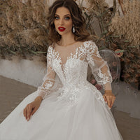Abiti da sposa manica lunga applicazioni pizzo fiori 3D abito da sposa boho Ms2503243