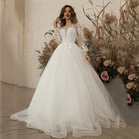 Abiti da sposa manica lunga applicazioni pizzo fiori 3D abito da sposa boho Ms2503243