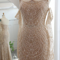 Vestidos de Noite de Sereia de Luxo com Luvas, Bordados e Lantejoulas, Vestido de Baile para Mulheres, Vestidos de Festa