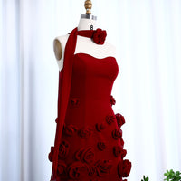 Elegante Abito da Sera con Fiori 3D Rosa 2025 Abito da Sposa Formale Lungo con Spacco Laterale Abito da Festa per Ragazza