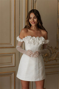 Romantic Floral Off Shoulder Mini Bridal Dress Short 3D Flowers Corset Wedding Dress Ms2504234