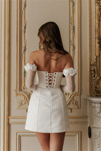Romantic Floral Off Shoulder Mini Bridal Dress Short 3D Flowers Corset Wedding Dress Ms2504234
