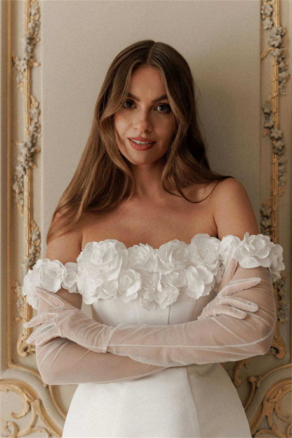 Romantic Floral Off Shoulder Mini Bridal Dress Short 3D Flowers Corset Wedding Dress Ms2504234