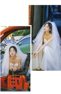 Dolci Abiti da Sposa Semplici e Corti alla Moda con Spalline a Spaghetti Abito da Sposa in Tulle Su Misura Abito da Sposa