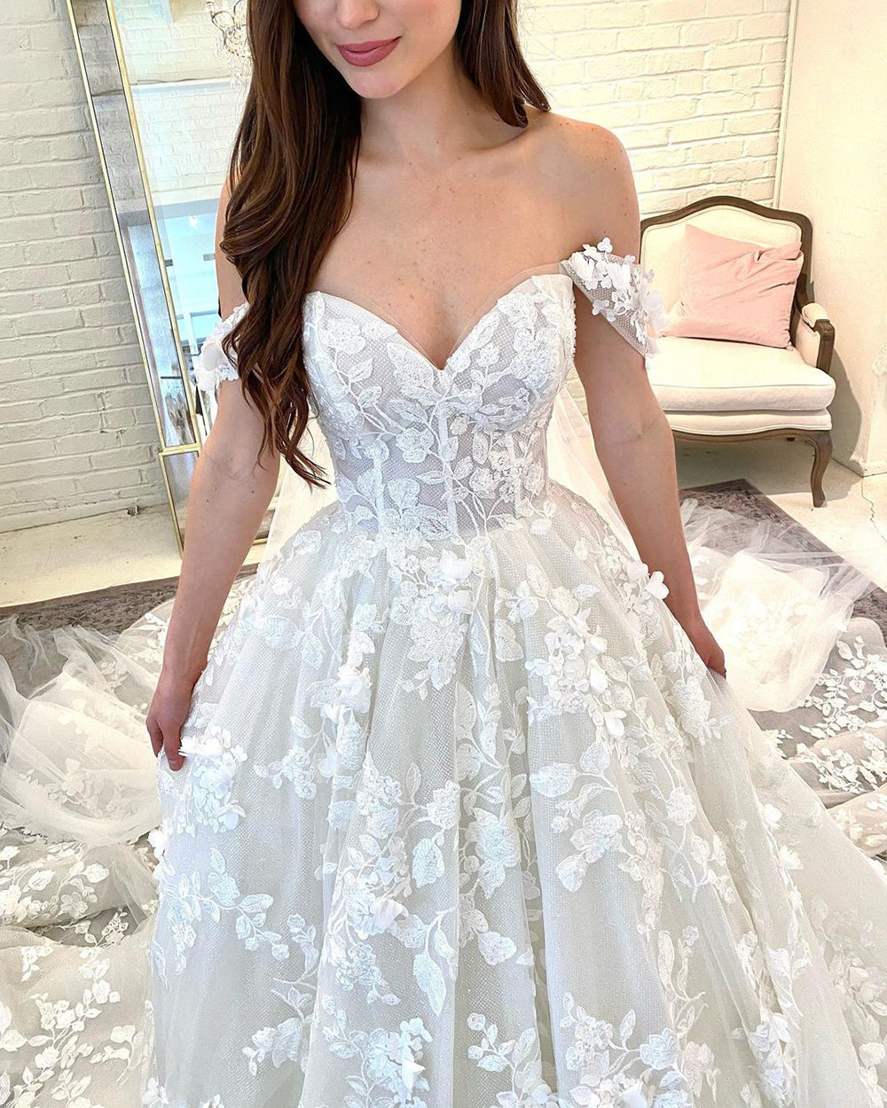 Boho Wedding Dresses For Women Luxury Off the Shoulder Sweetheart Lace Appliques Bridal Gown Ball Gown