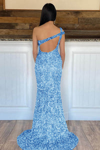 Robe de soirée longue à paillettes asymétrique avec fente et paillettes