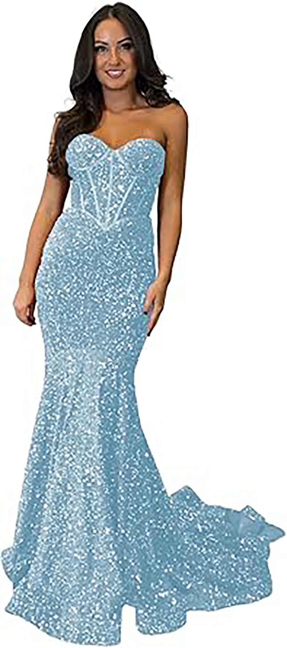 Robe de soirée longue à paillettes scintillantes et corset sans bretelles pour femmes
