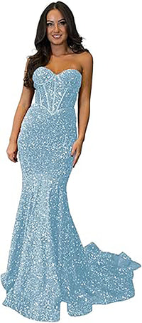 Robe de soirée longue à paillettes scintillantes et corset sans bretelles pour femmes