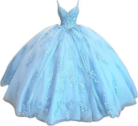 Abiti da ballo Quinceanera da donna con scollo a cuore, spalline sottili, applicazioni in pizzo, abiti Sweet 16 per adolescenti