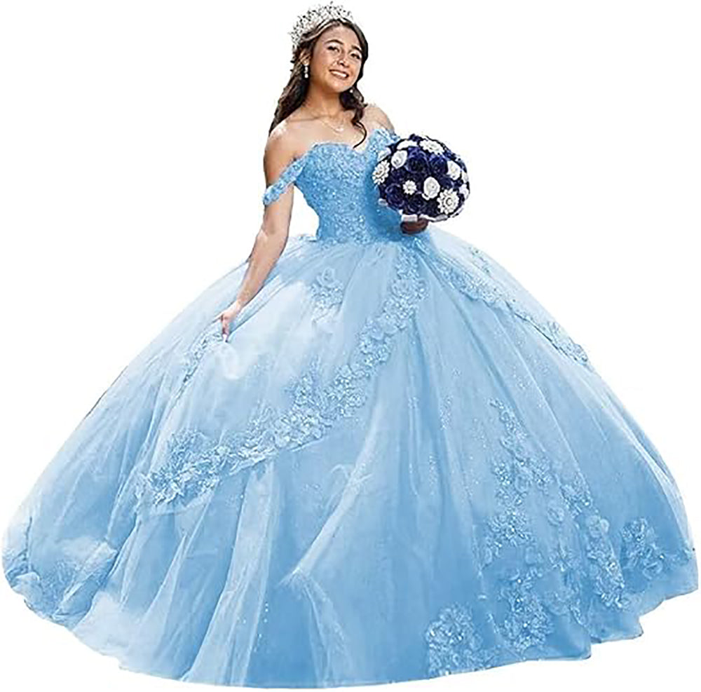 Abiti da Quinceanera in tulle di lusso con spalline sottili, abito da ballo lungo con applicazioni di pizzo gonfio, abito da sera per donna