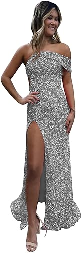 Abito da festa da donna monospalla a sirena, abito da ballo con paillettes scintillanti, abito da sera formale con spacco
