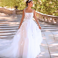 Vintage Wedding Dress Lace Appliques A Line Spaghetti Strap Bridal Gown