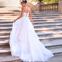Vintage Wedding Dress Lace Appliques A Line Spaghetti Strap Bridal Gown