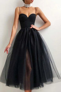 Vestidos de Baile de Comprimento Chá em Tule para Mulheres, Vestidos de Baile Ombro a Ombro, Vestidos de Princesa Jovens com Decote Coração, Bordados e Bufantes