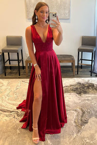 Vestido de baile evasê com pregas e recortes, decote coração, sexy, com fenda alta, vestido de noite elegante Ms2504012