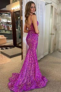 Robe de soirée longue à paillettes asymétrique avec fente et paillettes
