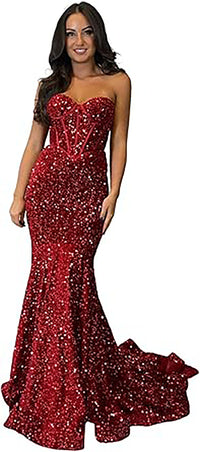 Robe de soirée longue à paillettes scintillantes et corset sans bretelles pour femmes