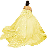 Vestidos de Quinceanera Butterfly com Laço Vestido de Baile Fofo Sweet 16 com Cauda Vestido de Quince Ombro a Ombro