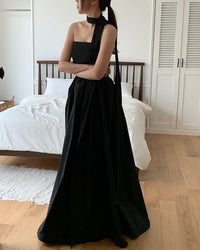 Abiti da sera coreani in taffetà nero a linea A, maniche corte, abiti da festa per il ballo, abito da sposa con allacciatura in pizzo