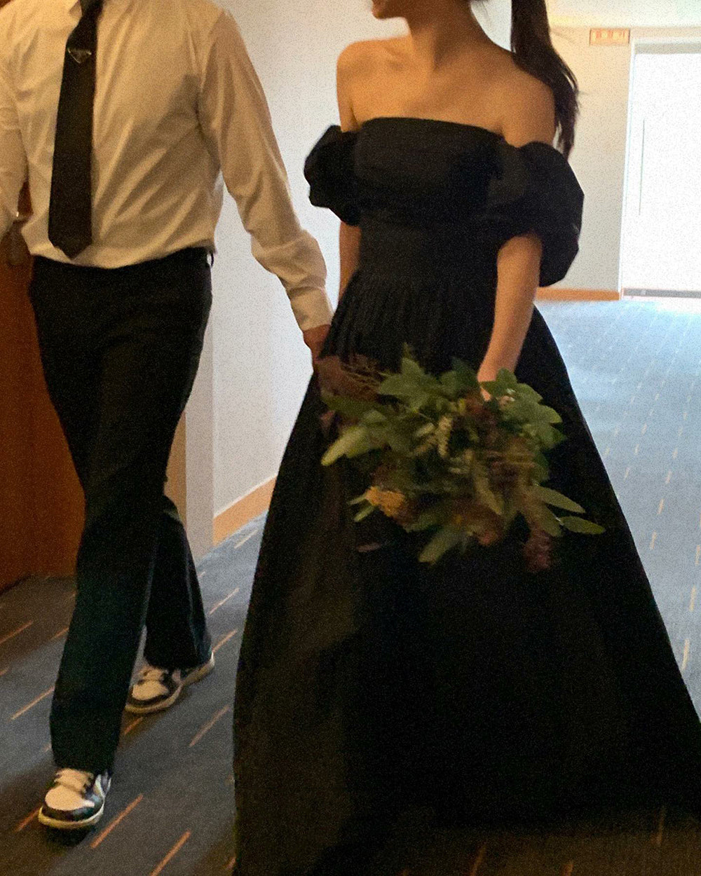 Abiti da sera coreani in taffetà nero a linea A, maniche corte, abiti da festa per il ballo, abito da sposa con allacciatura in pizzo