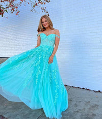 Tulle Lace Applique Prom Dresses Long for Women 2024 Spaghetti Straps A-Line Evening Cocktail Party Dresses