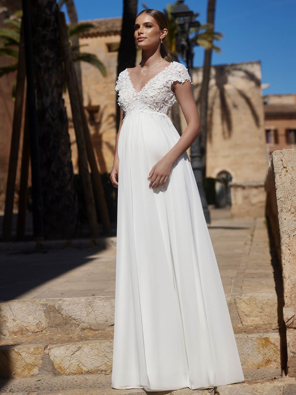 short lace maternity wedding dress Country Queen Anne Short Sleeve Lace Pleated Maternity Wedding Dress-7 DorrisDress