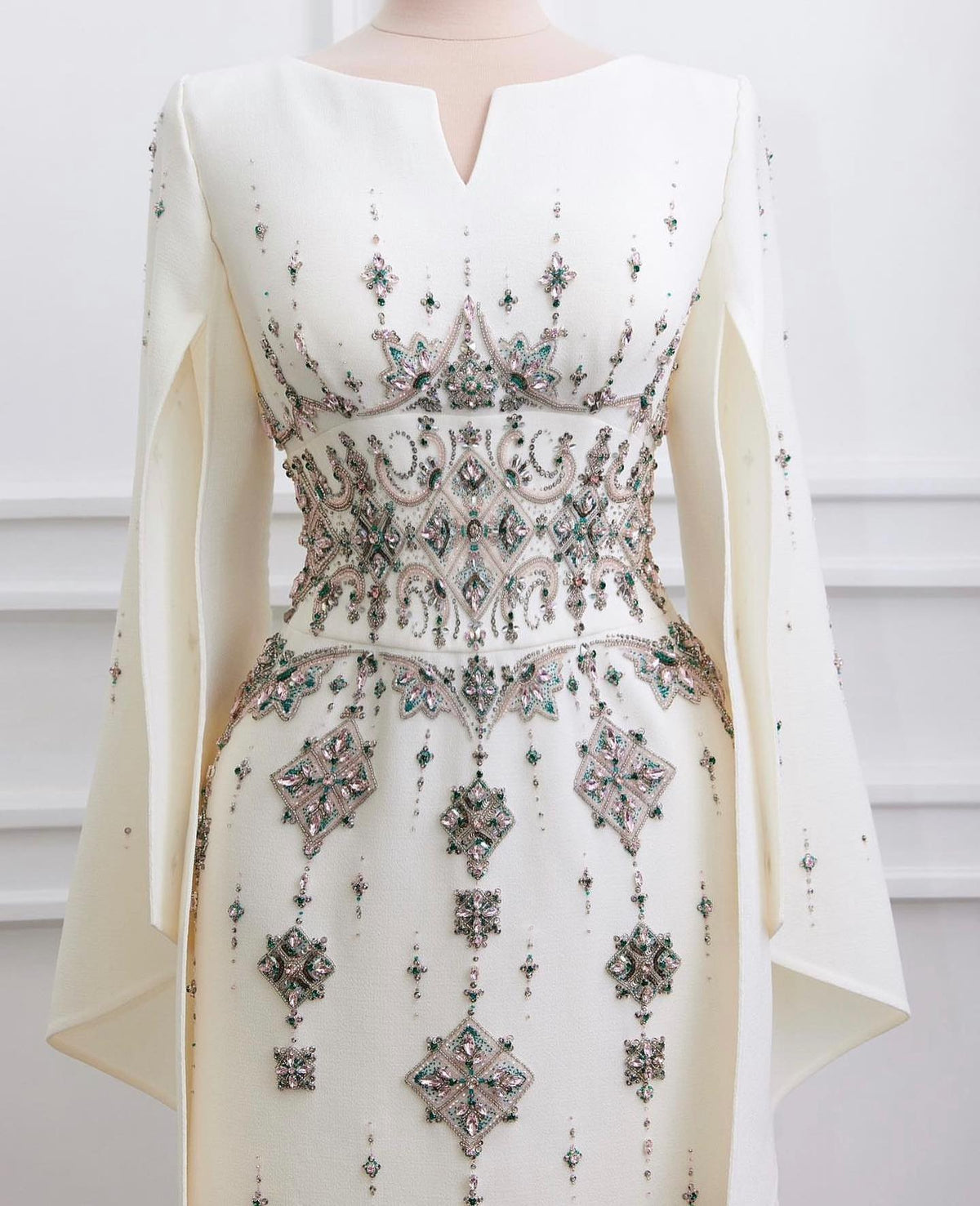 Vestido de Noite Luxuoso com Contas, Fenda, Manga, Vestido de Baile Sereia para Mulheres, Vestido de Festa MS20250307