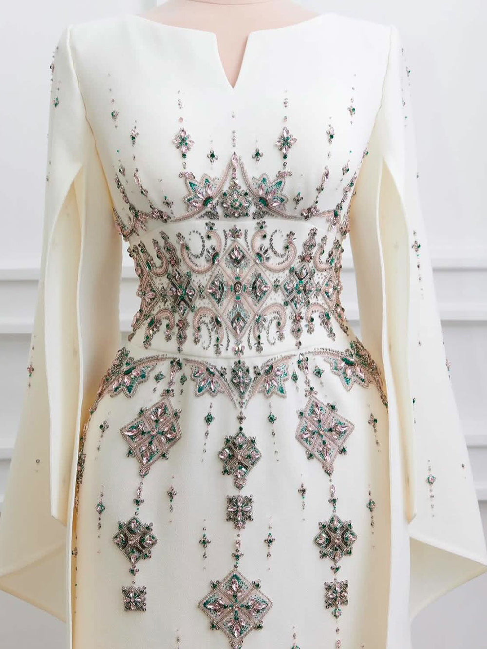 Vestido de Noite Luxuoso com Contas, Fenda, Manga, Vestido de Baile Sereia para Mulheres, Vestido de Festa MS20250307