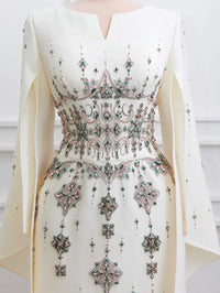 Vestido de Noite Luxuoso com Contas, Fenda, Manga, Vestido de Baile Sereia para Mulheres, Vestido de Festa MS20250307