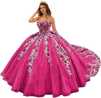 Wunderschöne trägerlose Quinceanera-Kleider mit Perlen, Ballkleid, bauschige Spitze, Ballkleider mit Schleppe, Blumenmuster, Sweet 15 16 Kleider