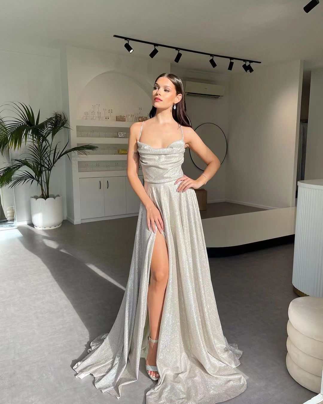 Glitter Sparkly Evening Dresses Sexy Spaghetti Strap Sequins Prom Dres –  Msikoods Official Store