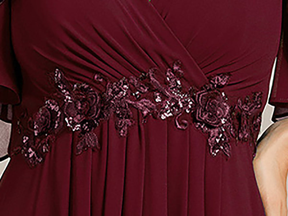 Abito da madre in chiffon con maniche svolazzanti, pizzo, vita decorata con perline, abito formale per festa di matrimonio