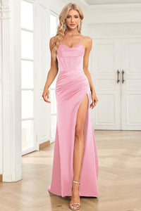Vestido de baile evasê com pregas e recortes, decote coração, sexy, com fenda alta, vestido de noite elegante Ms2504012