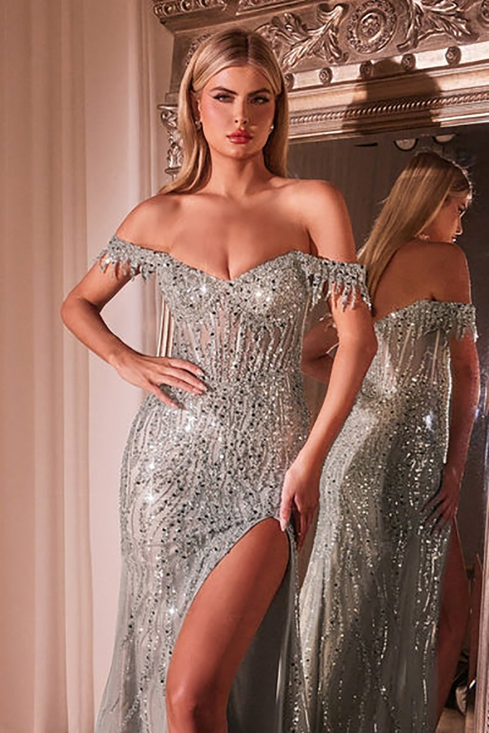 Sexy abito da festa con spalle scoperte, strascico staccabile, abito da ballo con spacco laterale, abito da sera a tromba