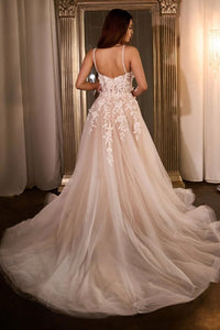 Abito da sposa a linea A 2024 con applicazioni in pizzo, abito da sposa avorio con corsetto e spalline sottili