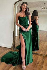 Vestido de baile evasê com pregas e recortes, decote coração, sexy, com fenda alta, vestido de noite elegante Ms2504012