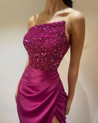 Robe de soirée sirène à paillettes, robe de soirée formelle en satin noire fendue sur le côté, robe de soirée pour invités de mariage