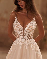Vestidos de Noiva Boho com Decote em V, Alças de Espaguete, Apliques, Corpete, Vestido de Noiva Princesa para Mulheres, Vestido de Noiva 2025