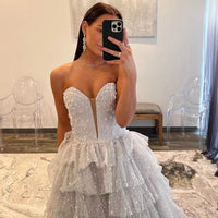 Tiered Glitter Tulle Prom Dresses For Women Long Ball Gown Girl Princess Formal Evening Gown Party Dress