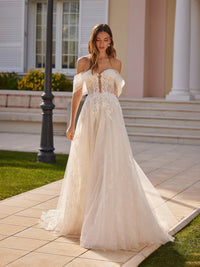 Vestidos de Noiva Longos para Noiva Ombro a Ombro Decote Coração Vestido de Noiva em Tule com Apliques de Renda Vestido de Noiva Sem Costas