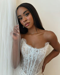 Incantevole abito da sposa per spose, corsetto, abito da sposa sirena, senza maniche, con spacco laterale, in pizzo