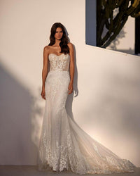 Exauisite Boho Mermaid Wedding Dresses For Brides With Lace Appliques Sweetheart Sweep Train Brial Dress