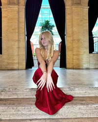 Burgundy Mermaid Evening Dresses Spaghetti Strap Lace Appliques Glitter Backless Women Formal Party Dress