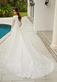 Elegant Long Sleeve Lace Wedding Dress with Illusion Tulle Bridal Gown 2025 Ms2505271